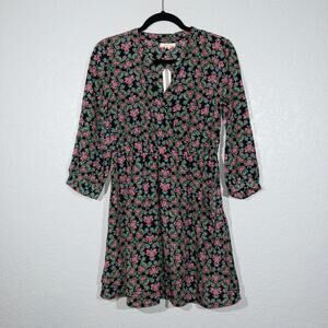 NWT Tulle Black Long Sleeve Neon Floral Print Mini‎ Dress Size Small